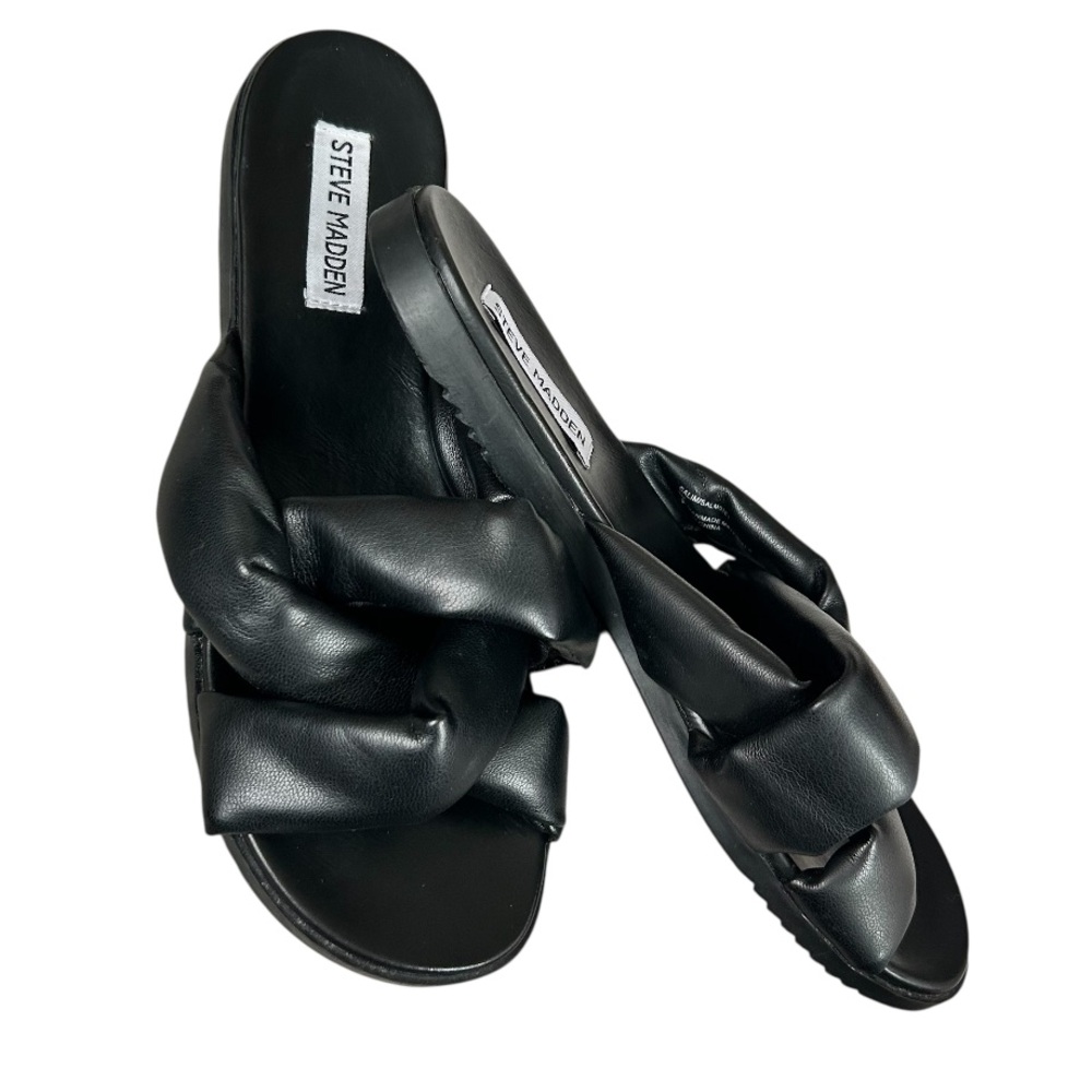 STEVE MADDEN Women’s Salim Sandal/Flats Black Vegan Leather Knotted Strap 8 M